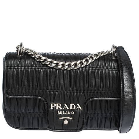 prada nappa gaufre black shoulder bag|Black Gaufré nappa leather shoulder bag .